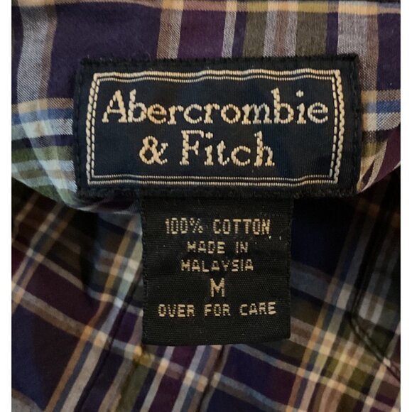 Abercrombie & Fitch Plaid Long Sleeve Button-Up Shirt  Purple & Green Medium Fit - Picture 6 of 9